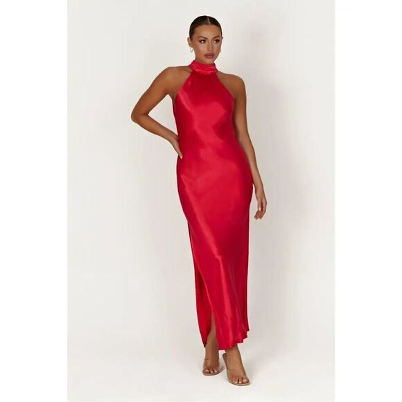 Meshki Dresses & Skirts - ✨MESHKI CLAIRE SATIN DRAPE BACK MAXI SZ XL DRESS WITH SPLIT✨